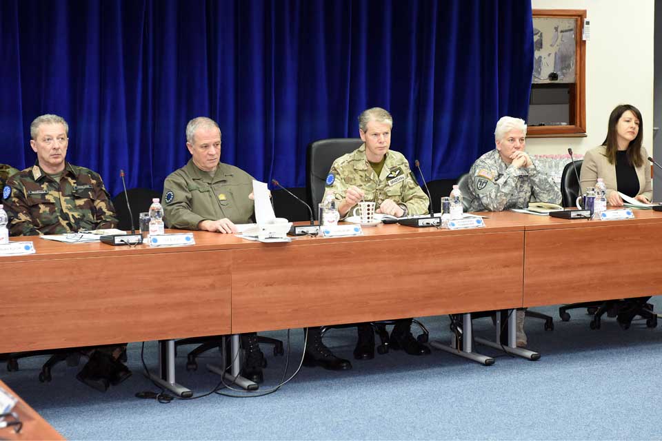 COM EUFOR (second from left), the Operational Commander (third from left), and COM NATO Sarajevo (fourth from left) at the start of the brief