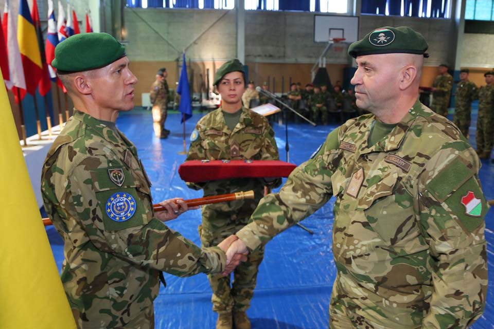 Command Sergeant Major Lajos Soós was the first one to receive the Althea medal from EUFOR Chief of Staff Brigadier General Szpisják.